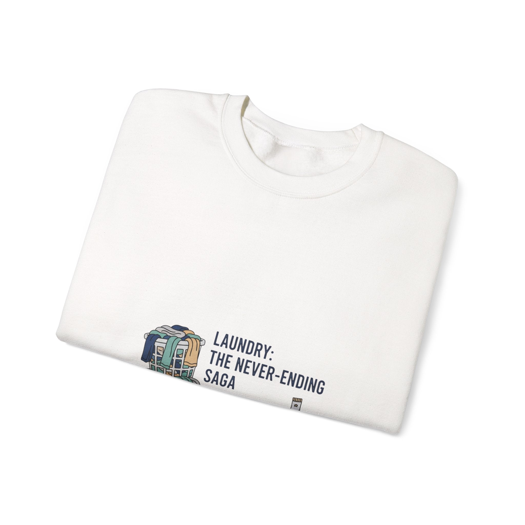 Laundry: The Never-Ending Saga Crewneck | laundry pile humor, washing machine meme