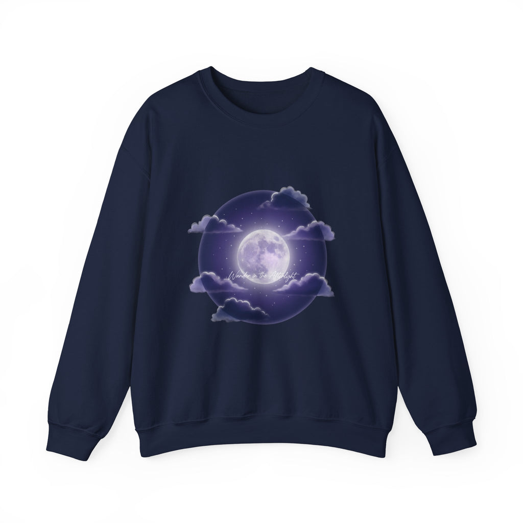 Luminous Moon Nightscape Crewneck, Afterlight Aesthetic, Night Bloom Sweatshirt