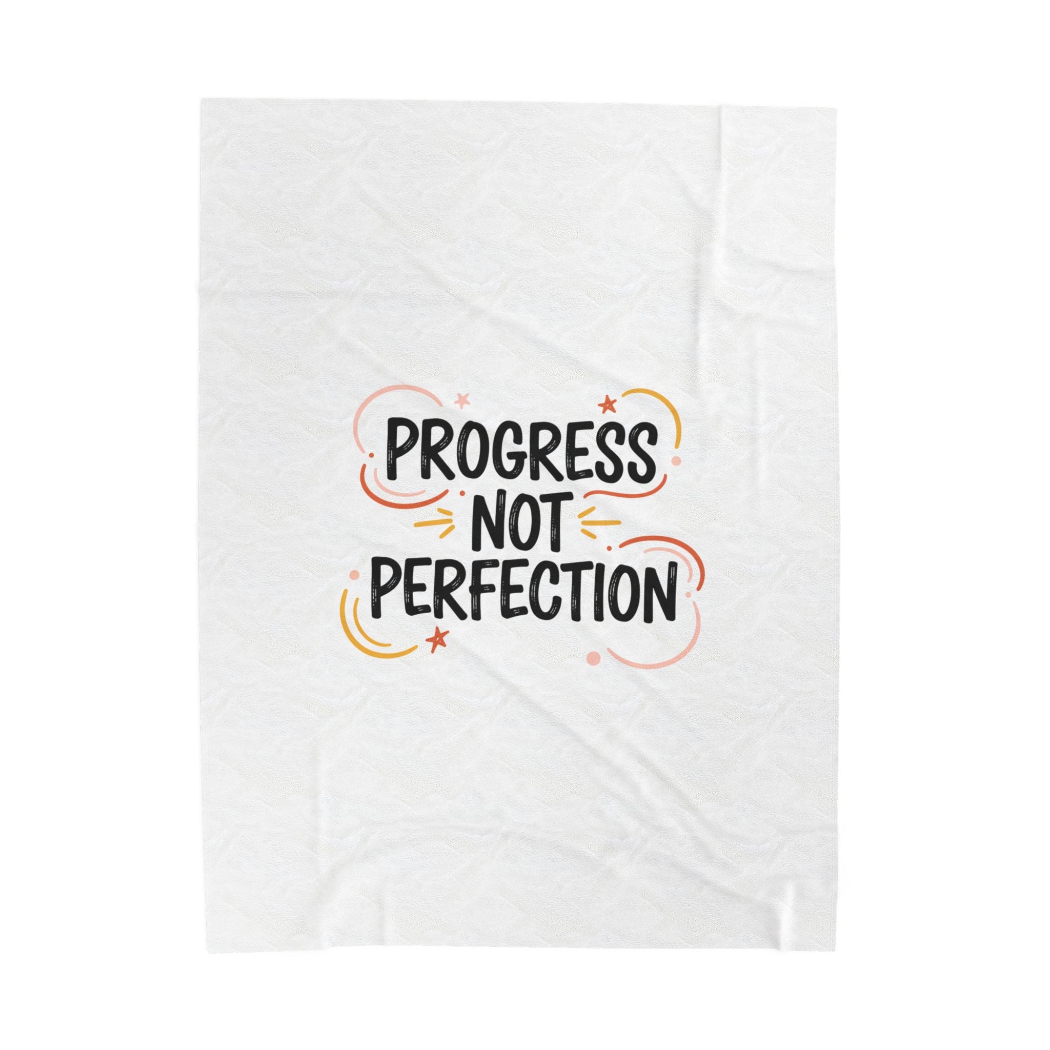 Progress Not Perfection Velveteen Plush Blanket | Handwritten Marker Brush Script, Casual Motivational Throw