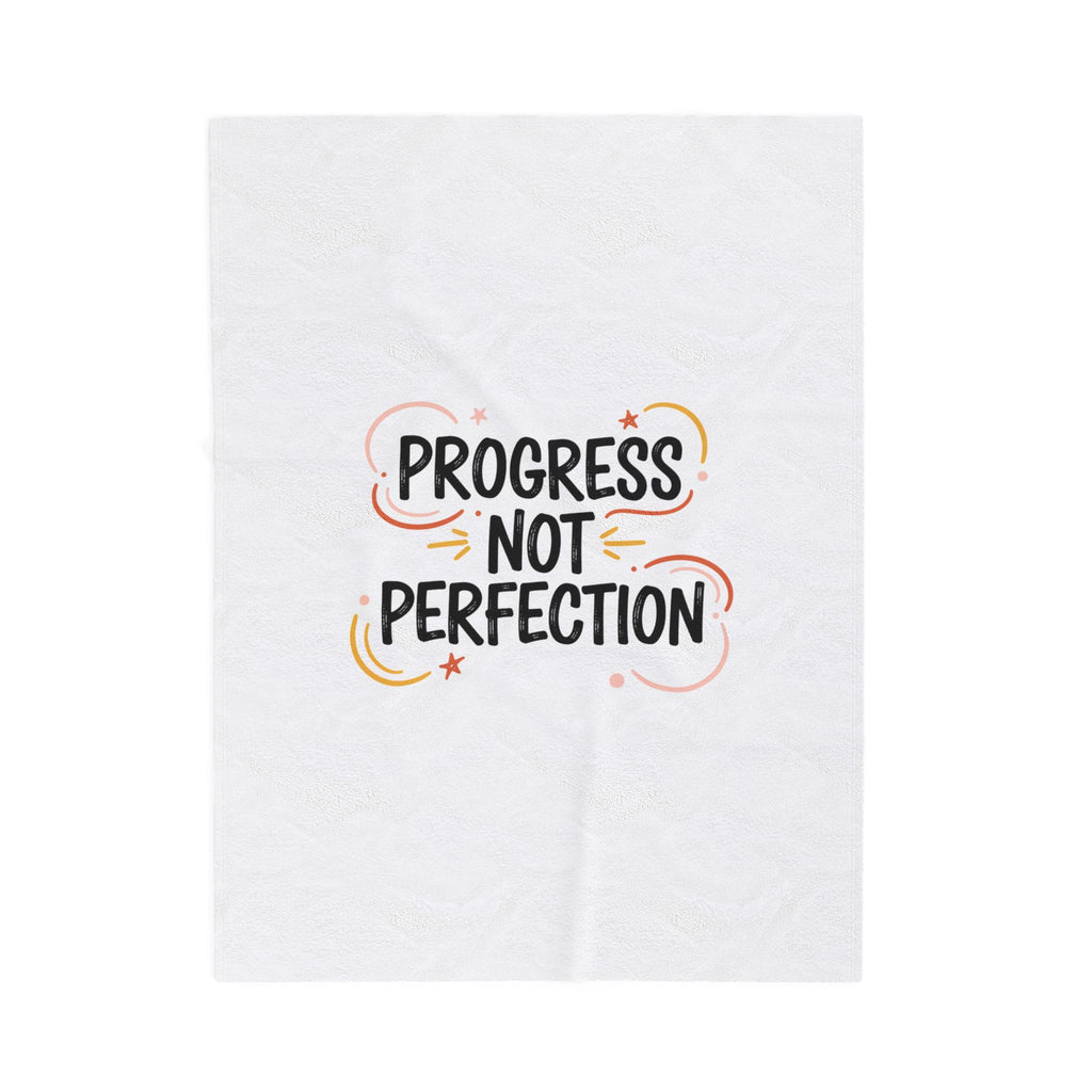 Progress Not Perfection Velveteen Plush Blanket | Handwritten Marker Brush Script, Casual Motivational Throw