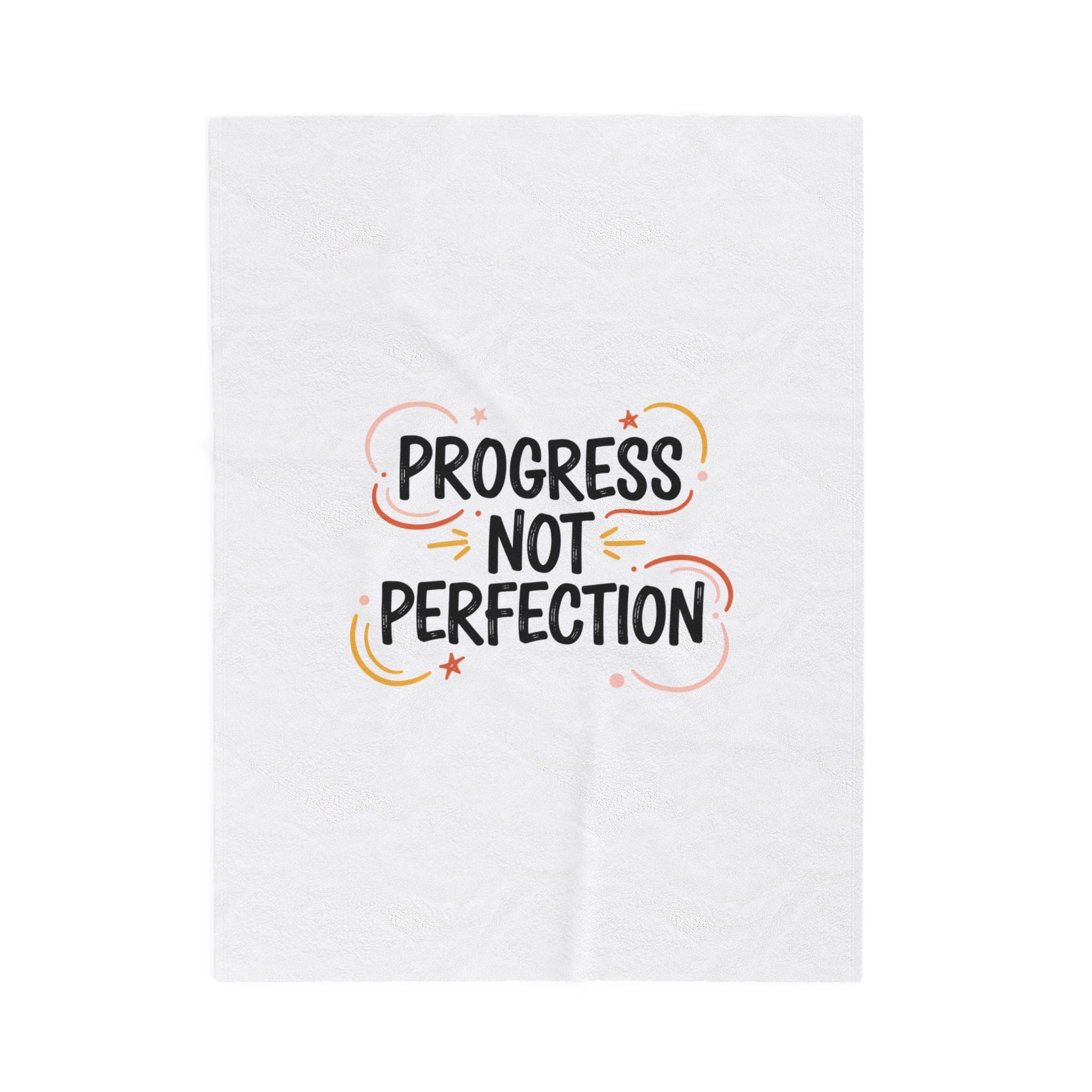 Progress Not Perfection Velveteen Plush Blanket | Handwritten Marker Brush Script, Casual Motivational Throw